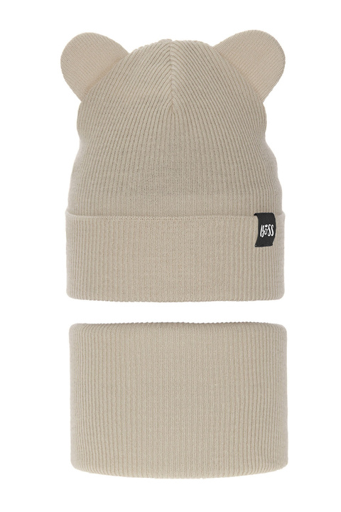 Ensemble automne/printemps garçon: bonnet et snood, beige, avec coton, Grajan