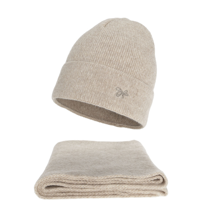 Ensemble d'hiver femme: bonnet et écharpe, beige, Rava