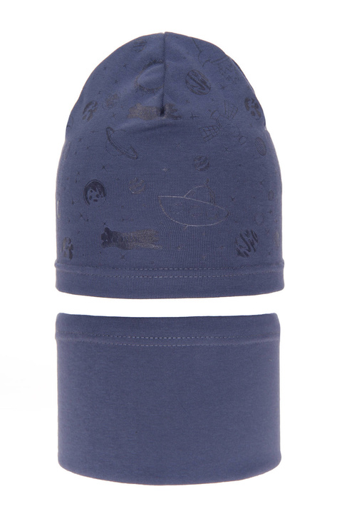 Ensemble automne/printemps garçon: bonnet et snood, bleu, en coton, Kosmos