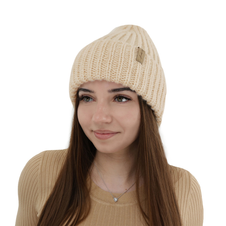 Bonnet d'hiver femme, crème, avec laine mérinos, Caro