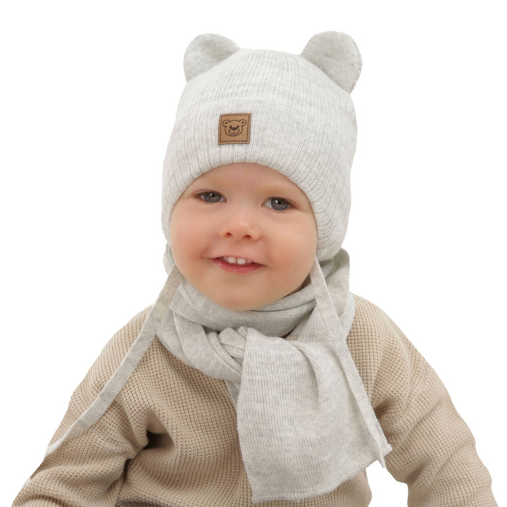 Ensemble d'hiver garçon: bonnet et écharpe, gris, Anthony