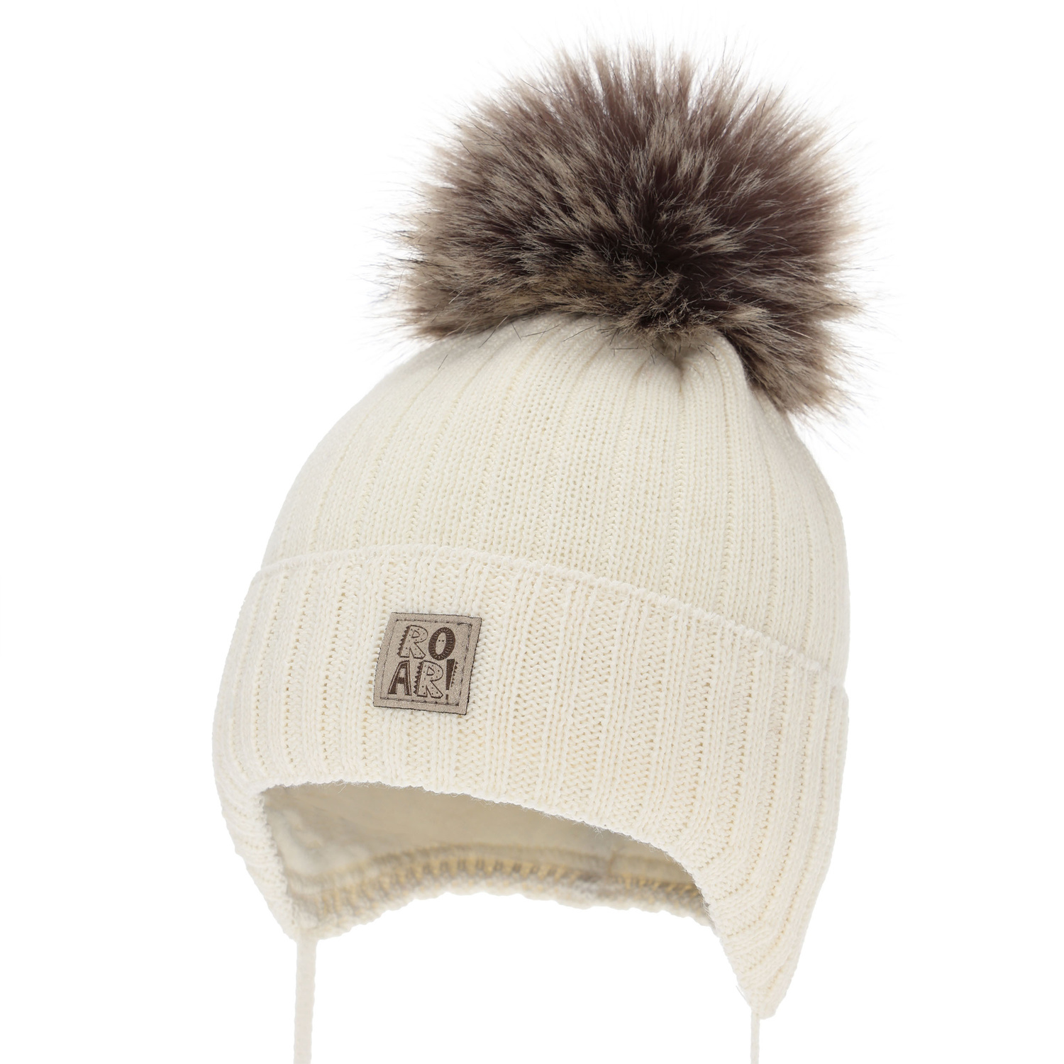 Bonnet d'hiver garçon, avec liens, avec laine mérinos, crème, Nabil