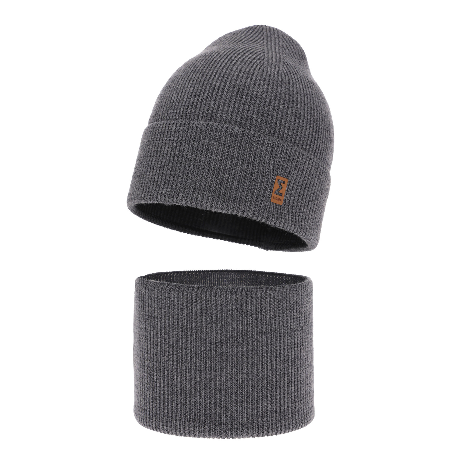 Ensemble automne/printemps garçon: bonnet et snood, gris foncé, avec laine mérinos, Bruce