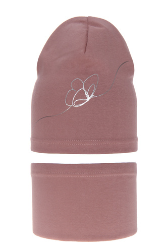 Ensemble automne/printemps fille: bonnet et snood, lavande, en coton, Jula