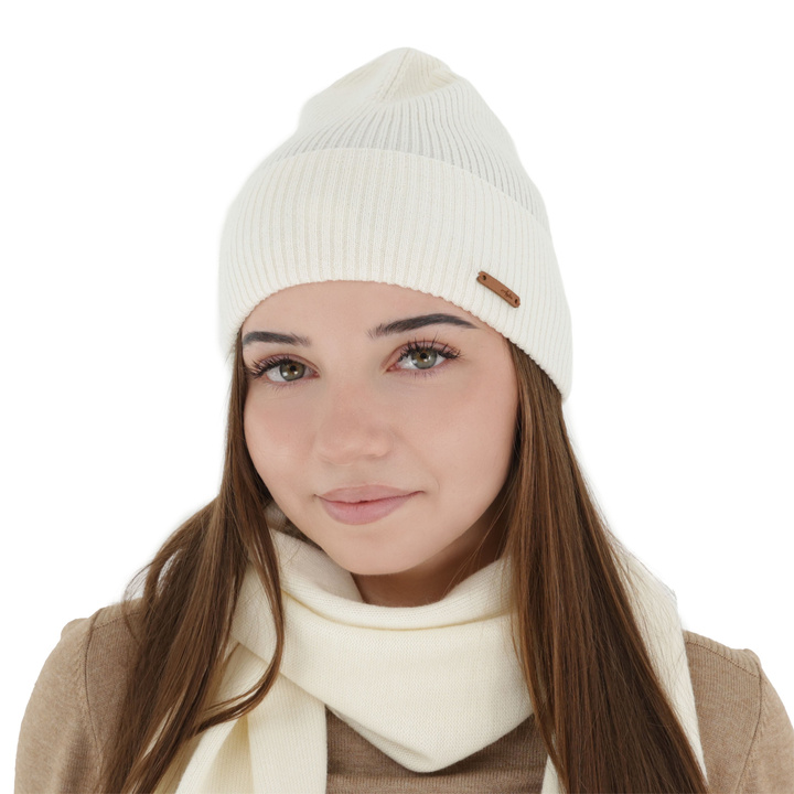 Bonnet automne/printemps femme, crème, 100% Laine Mérinos, Flerra