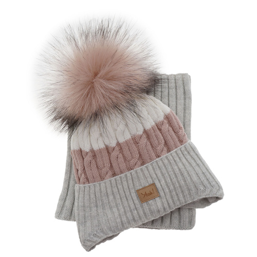 Ensemble d'hiver fille: bonnet et snood, noir, avec pompon, Riviera