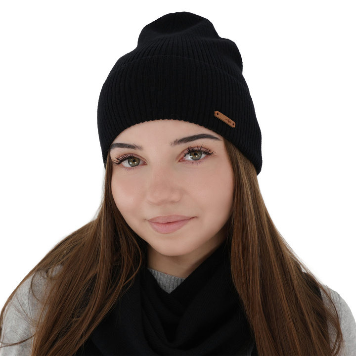 Bonnet automne/printemps femme, noir, 100% Laine Mérinos, Flerra