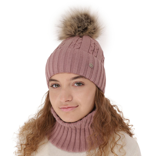 Ensemble d'hiver fille: bonnet et snood, beige, avec pompon, Felia