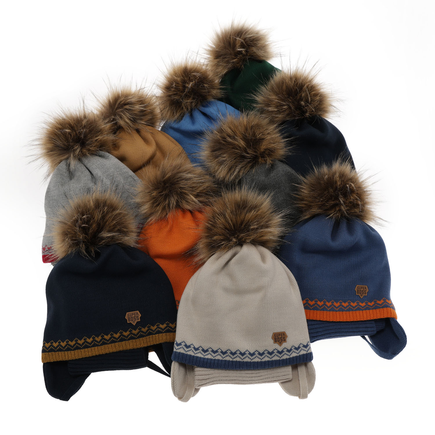 Ensemble d'hiver garçon: bonnet et snood, camel, avec pompon, Elpis