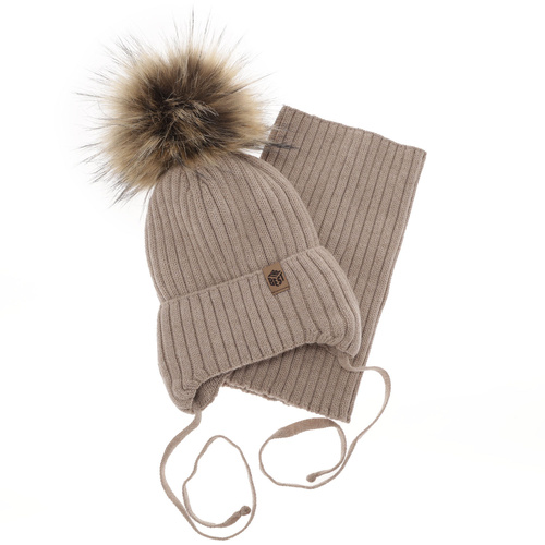 Ensemble d'hiver garçon: bonnet et snood, gris, avec liens, 100% Laine Mérinos Extrafine, Juno