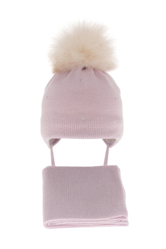 Ensemble d'hiver fille: bonnet et écharpe, lilas, avec laine mérinos, Rosalina