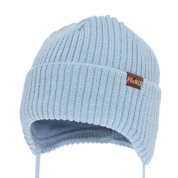 Bonnet d'hiver garçon, avec liens, avec laine mérinos, bleu clair, Puser
