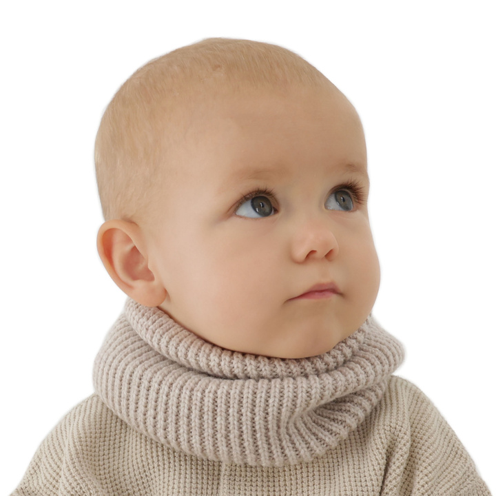 Snood d'hiver enfant, beige, avec laine mérinos, Vanilla