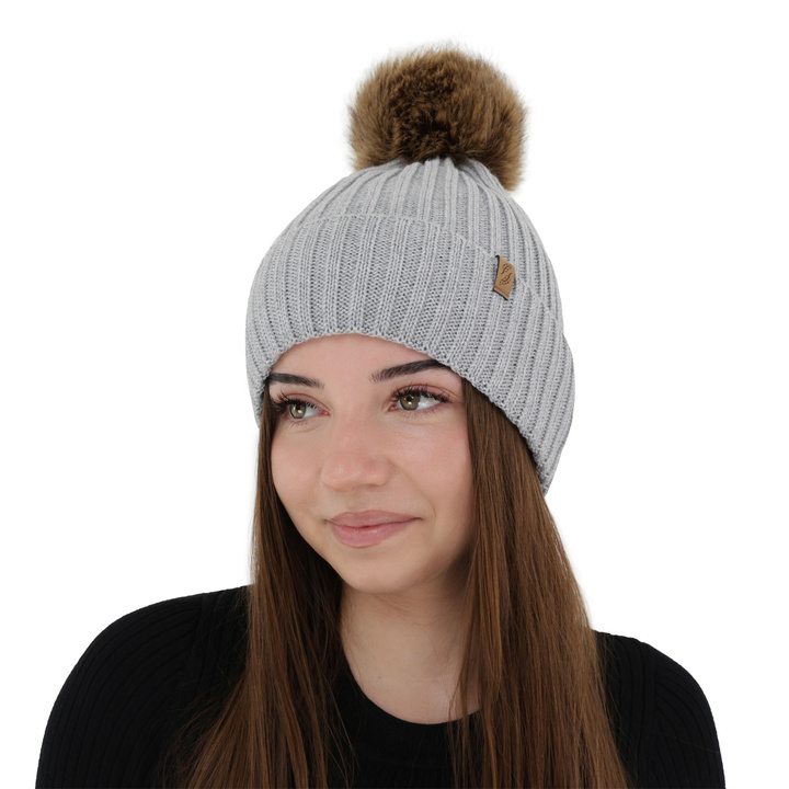 Bonnet d'hiver femme, camel, avec laine mérinos, Zamira