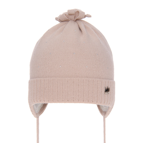 Bonnet automne/printemps fille, beige, avec liens, Oliwka