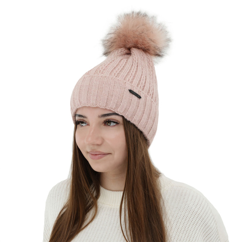 Bonnet d'hiver femme, bordé, avec pompon, Karizma