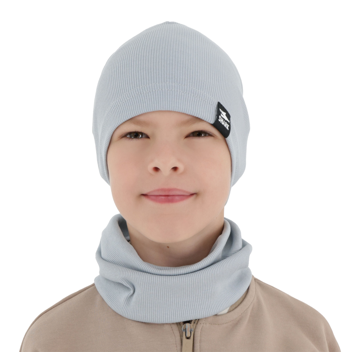 Ensemble automne/printemps garçon: bonnet et snood, coton, beige, Rumel