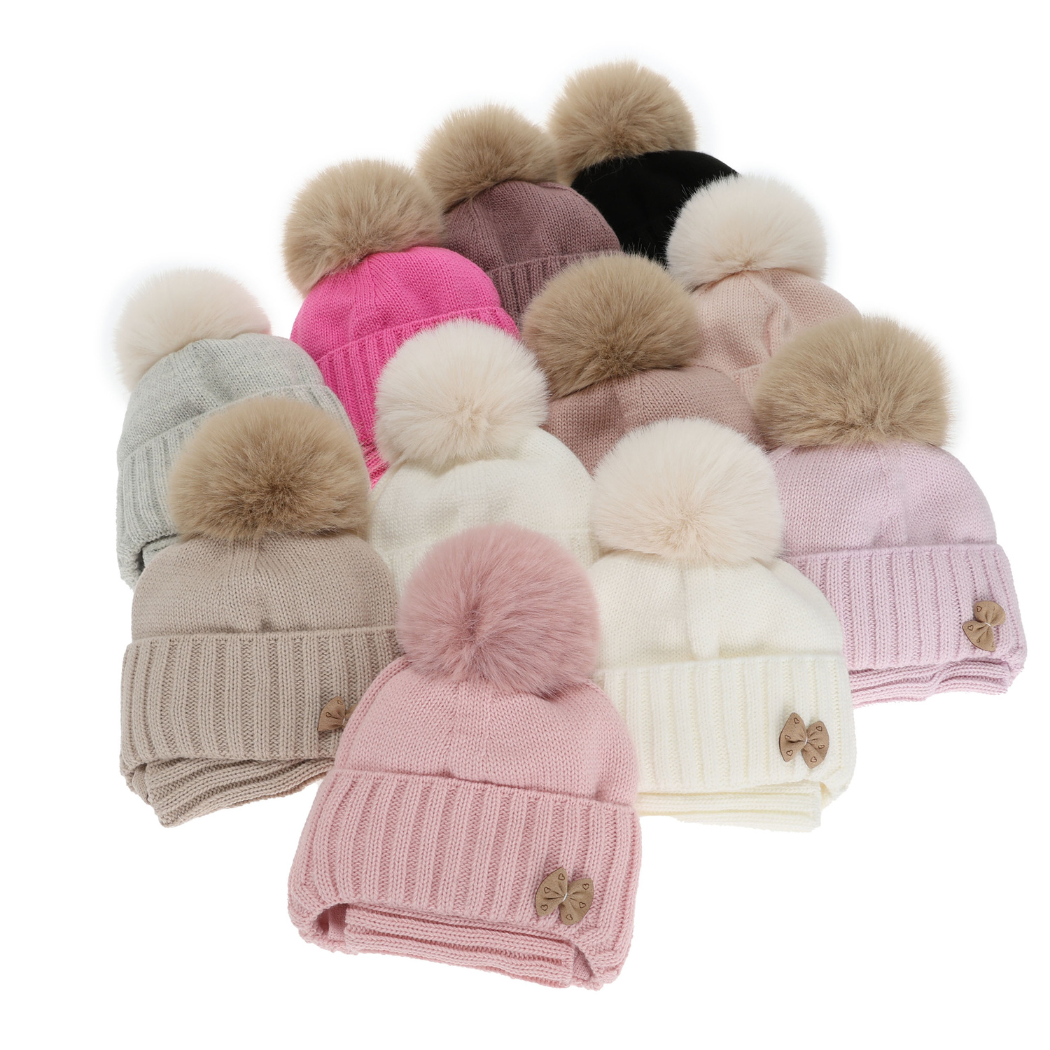 Ensemble d'hiver fille: bonnet et snood, lilas, avec pompon, Talena