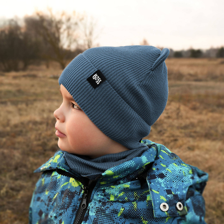 Ensemble automne/printemps garçon: bonnet et snood, avec coton, bleu, Grajan
