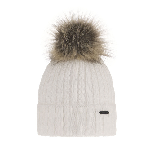 Bonnet d'hiver femme, blanc, avec pompon, Karizma