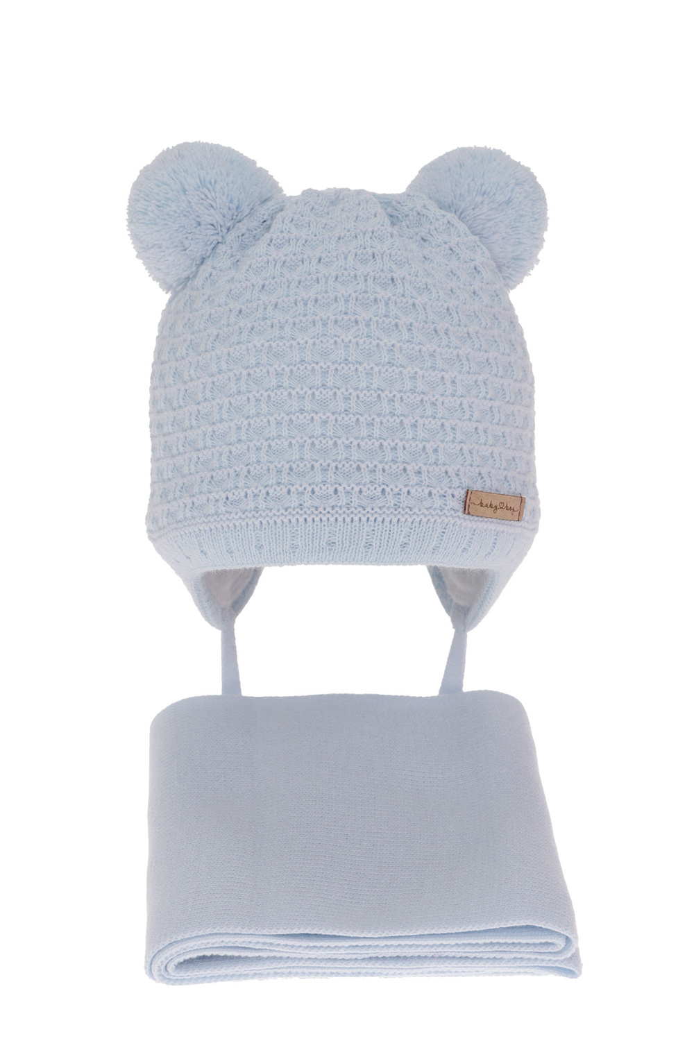 Ensemble d'hiver garçon: bonnet et écharpe, bleu, avec deux pompons, Franki