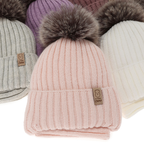 Ensemble d'hiver fille: bonnet et snood, beige, avec pompon, Abigail