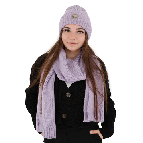 Écharpe d'hiver femme, violet, avec laine mérinos, Loretta