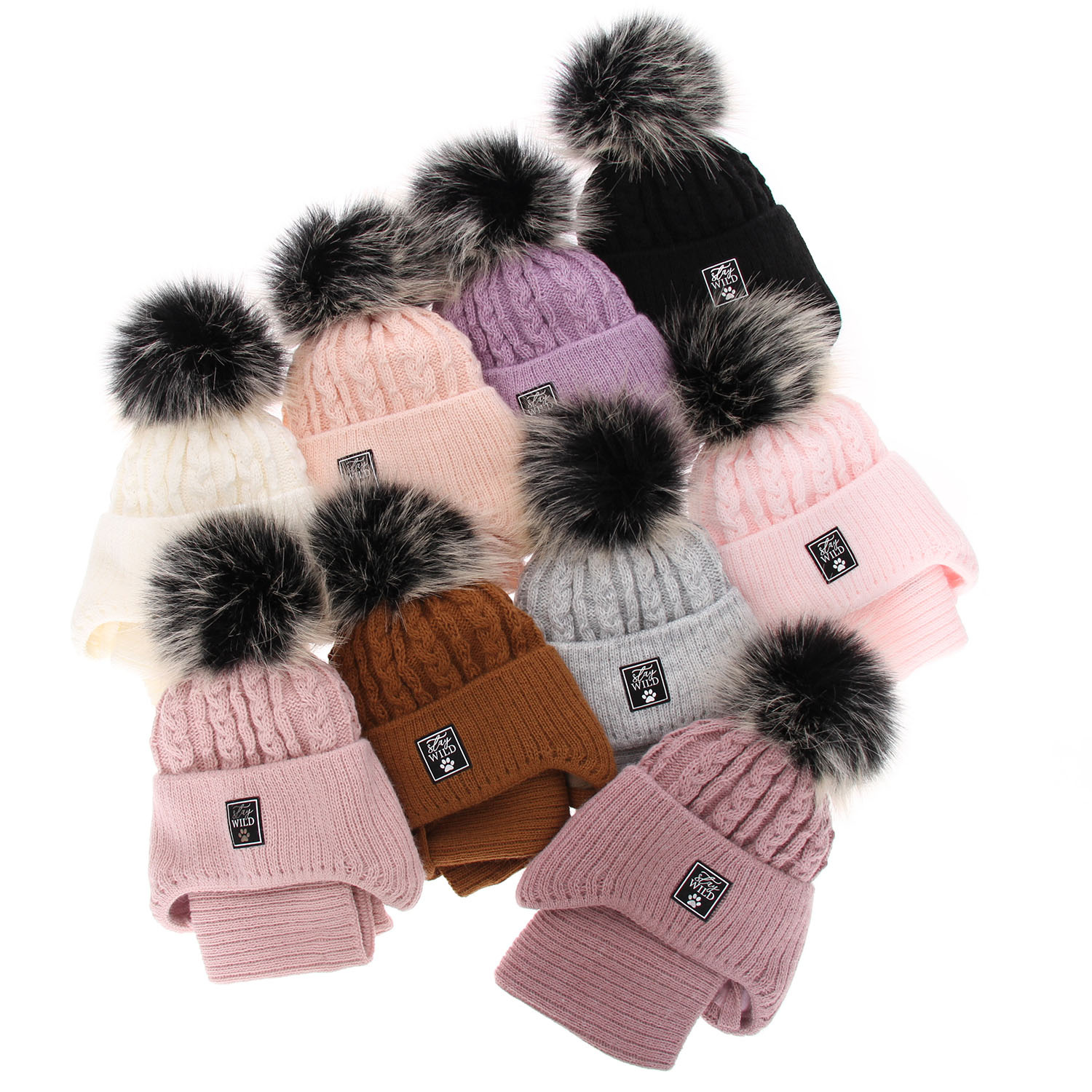 Ensemble d'hiver fille: bonnet et snood, violet, avec liens, avec pompon, Melodia