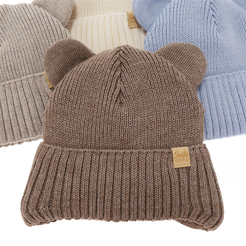 Bonnet d'hiver garçon, gris, avec liens, avec laine mérinos, Shedon