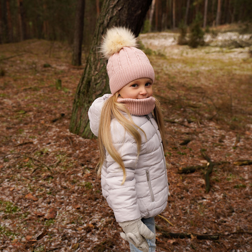 Ensemble d'hiver fille: bonnet et snood, gris, avec pompon, Lawa