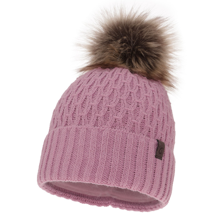 Bonnet d'hiver femme, violet, avec pompon, Gaba