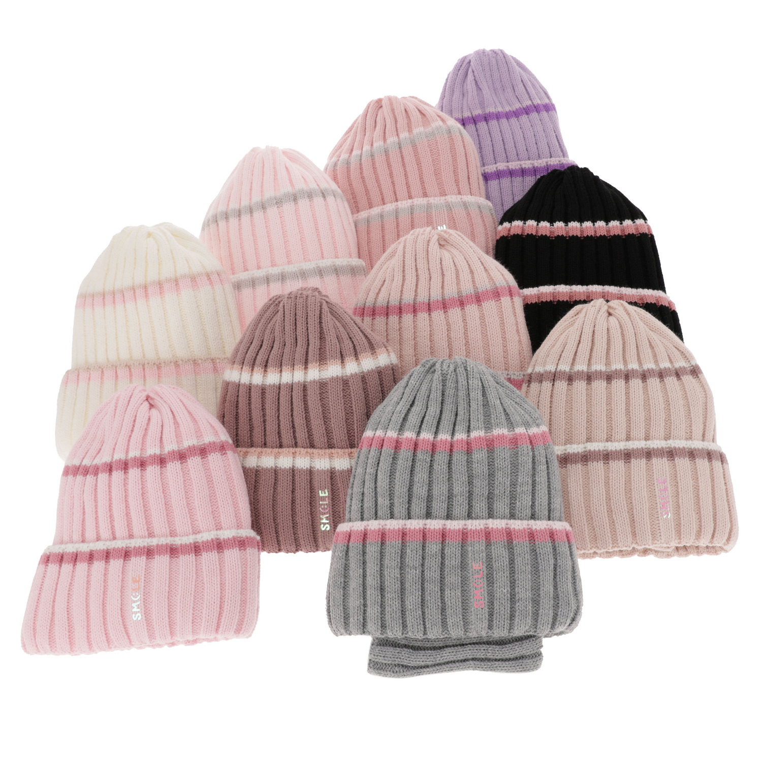 Ensemble d'hiver fille: bonnet et snood, gris, avec imprimé, Judit