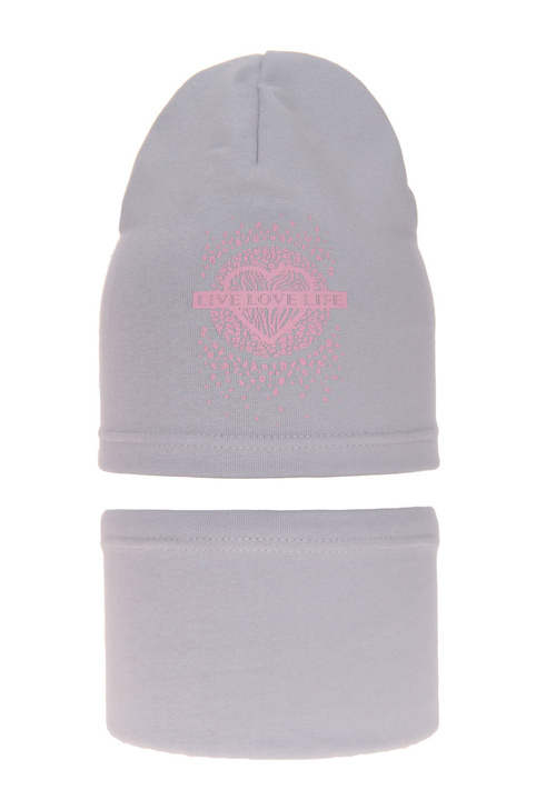 Ensemble automne/printemps fille: bonnet et snood, gris, en coton, Esmeralda