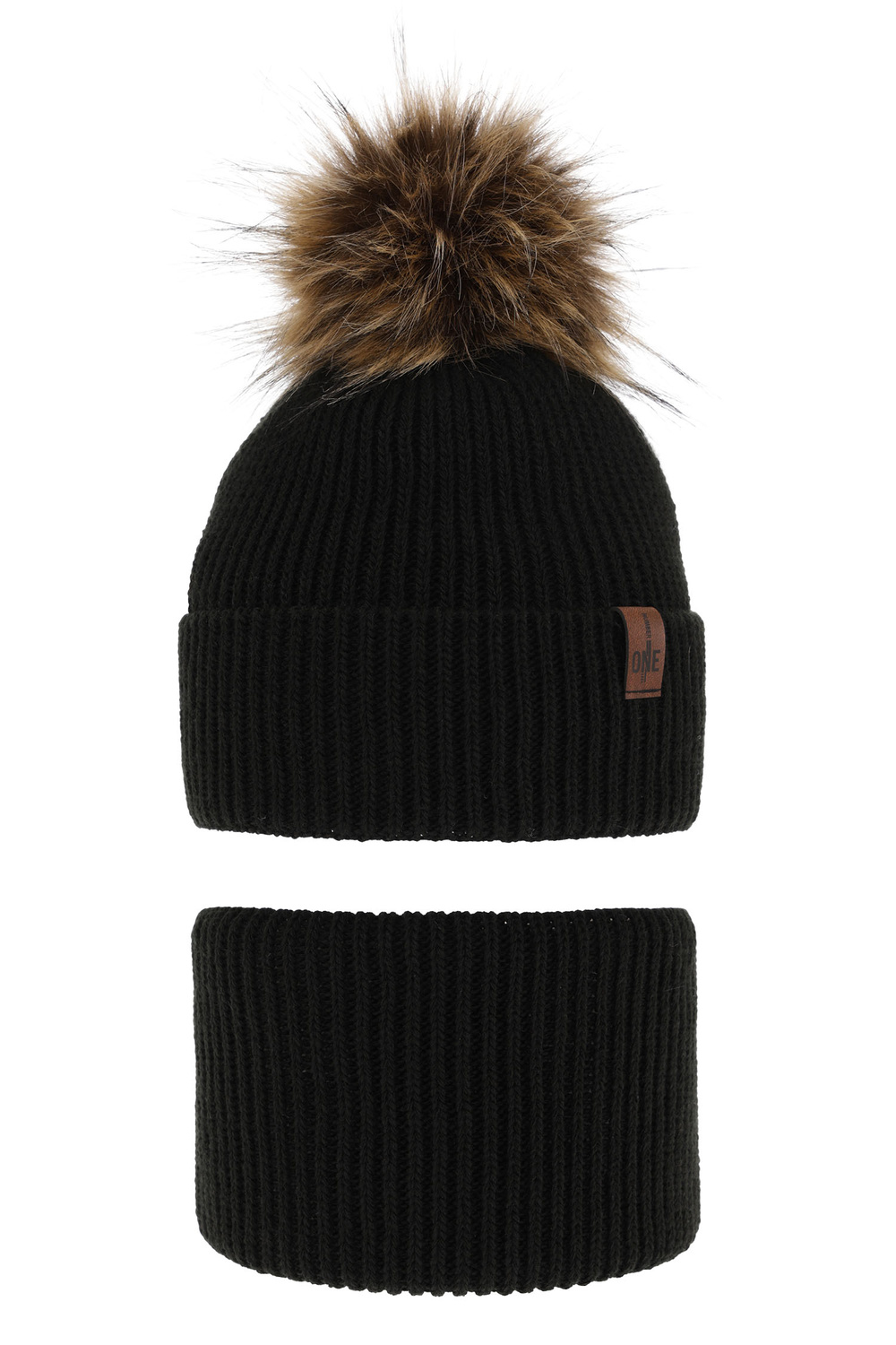 Ensemble d'hiver garçon: bonnet et snood, noir, avec pompon, Modus