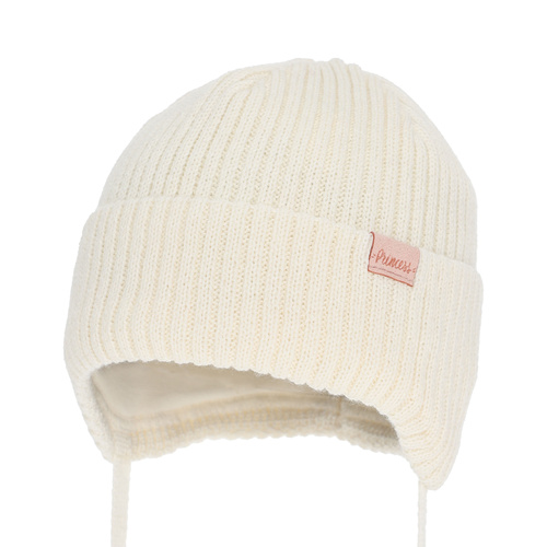 Bonnet d'hiver fille, crème, avec liens, avec laine mérinos, Punia
