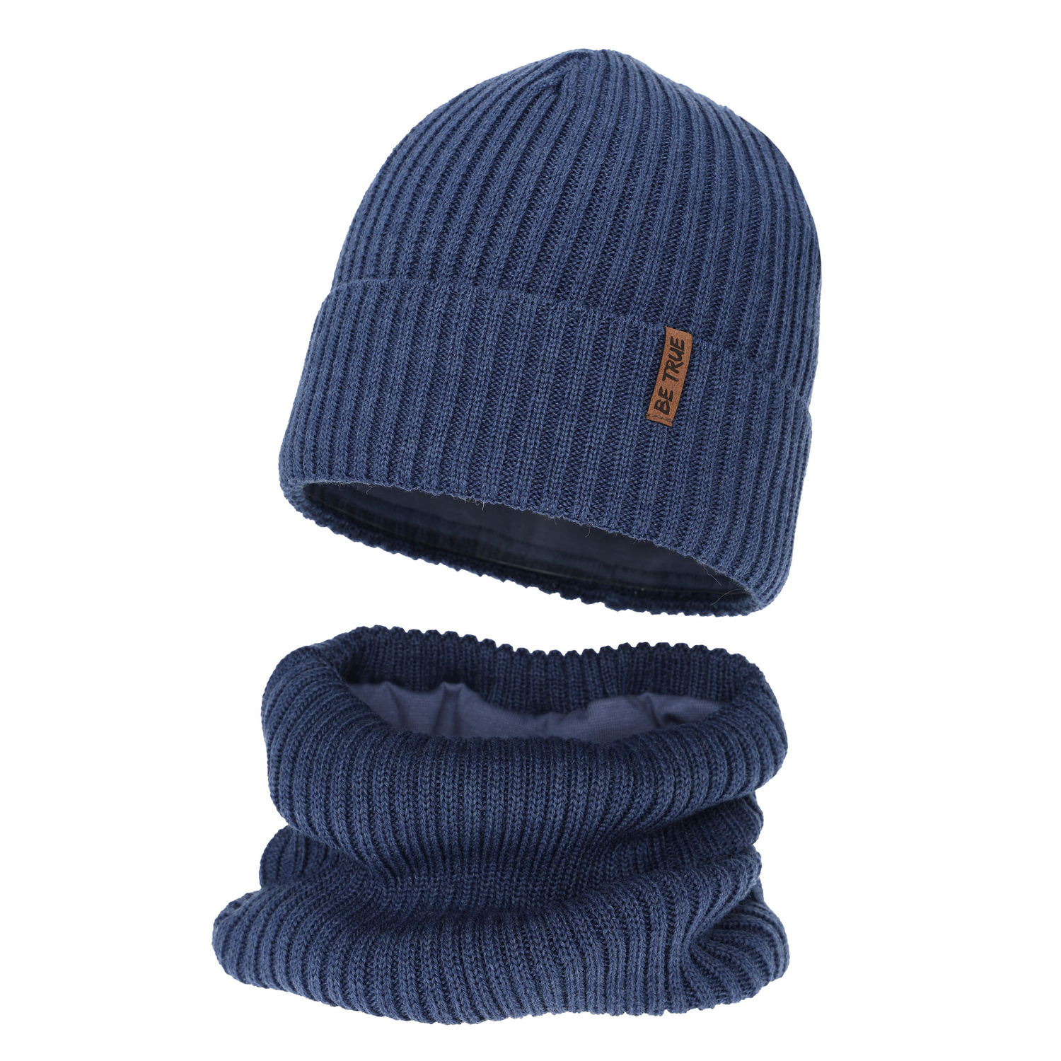 Ensemble d'hiver garçon (bonnet et snood), bleu, avec laine mérinos, Colton