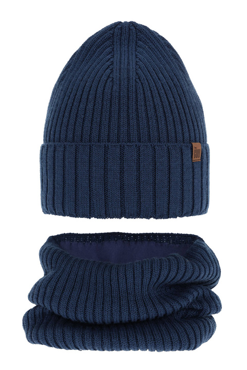 Ensemble d'hiver garçon: bonnet et tour de cou, bleu, avec laine mérinos, Metis
