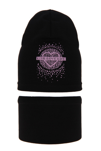 Ensemble automne/printemps fille: bonnet et snood, noir, en coton, Esmeralda