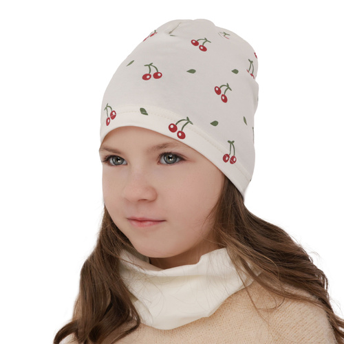 Ensemble automne/printemps fille: bonnet et snood, beige, en coton, Cerise