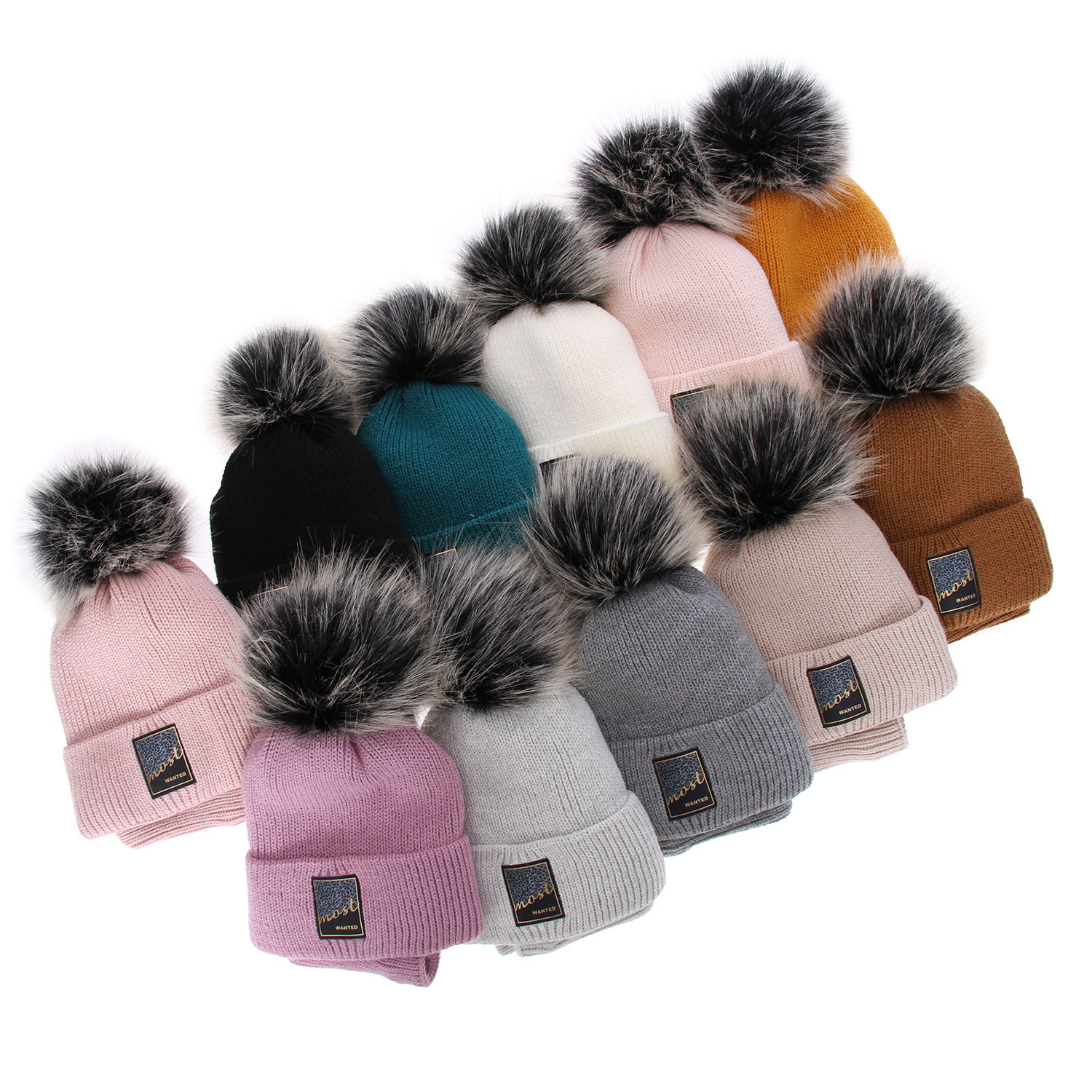 Ensemble d'hiver fille: bonnet et snood, gris, avec pompon, Sycylia