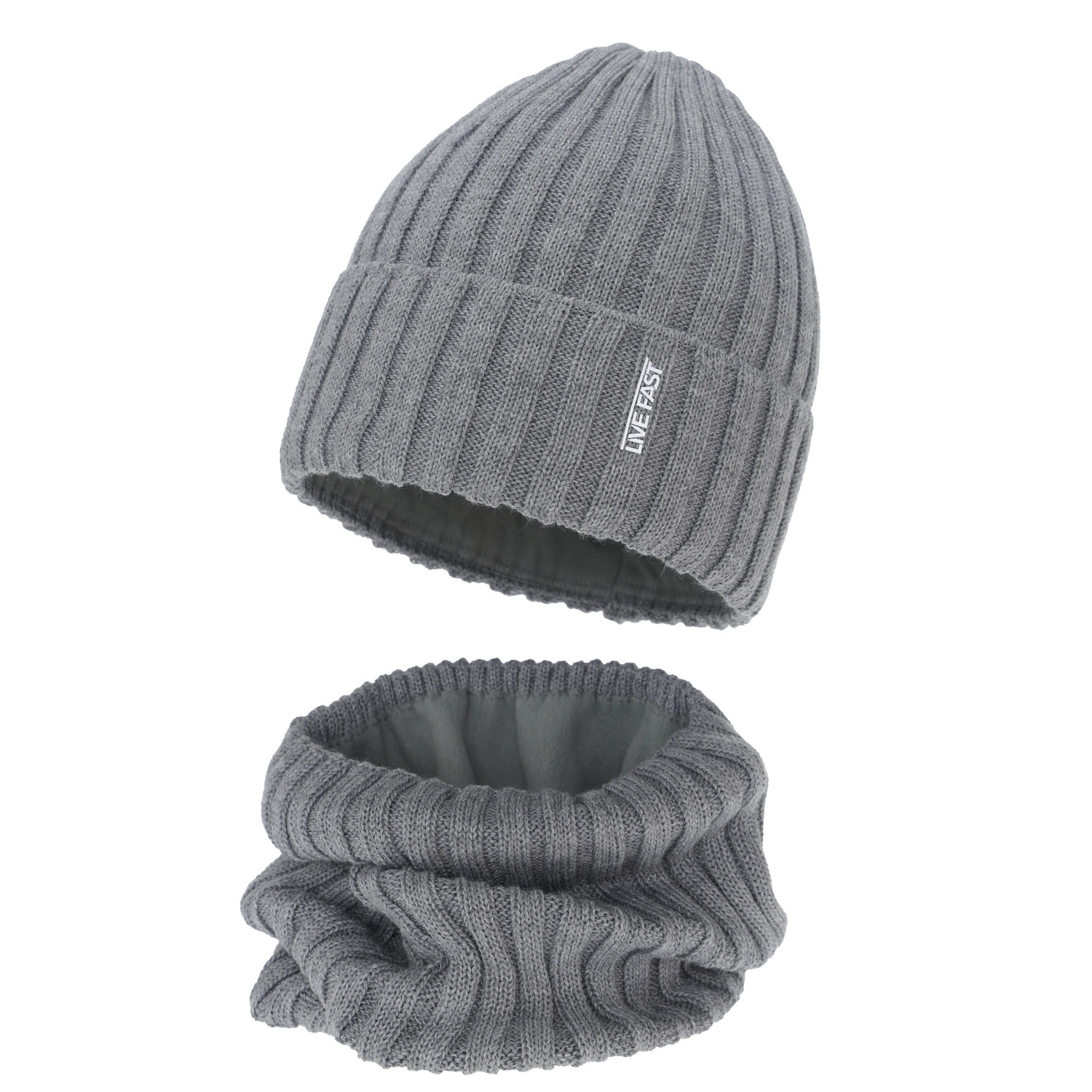 Ensemble d'hiver garçon: bonnet et snood, beige, avec laine mérinos, doublé de polaire, Banasko