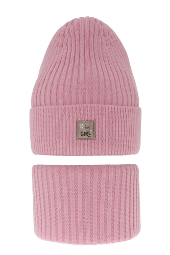 Ensemble d'hiver fille: bonnet et snood, rose, Georgina