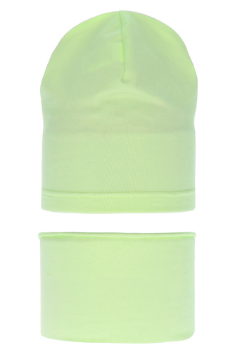 Ensemble automne/printemps fille: bonnet et snood, limone, en coton, Hazelka