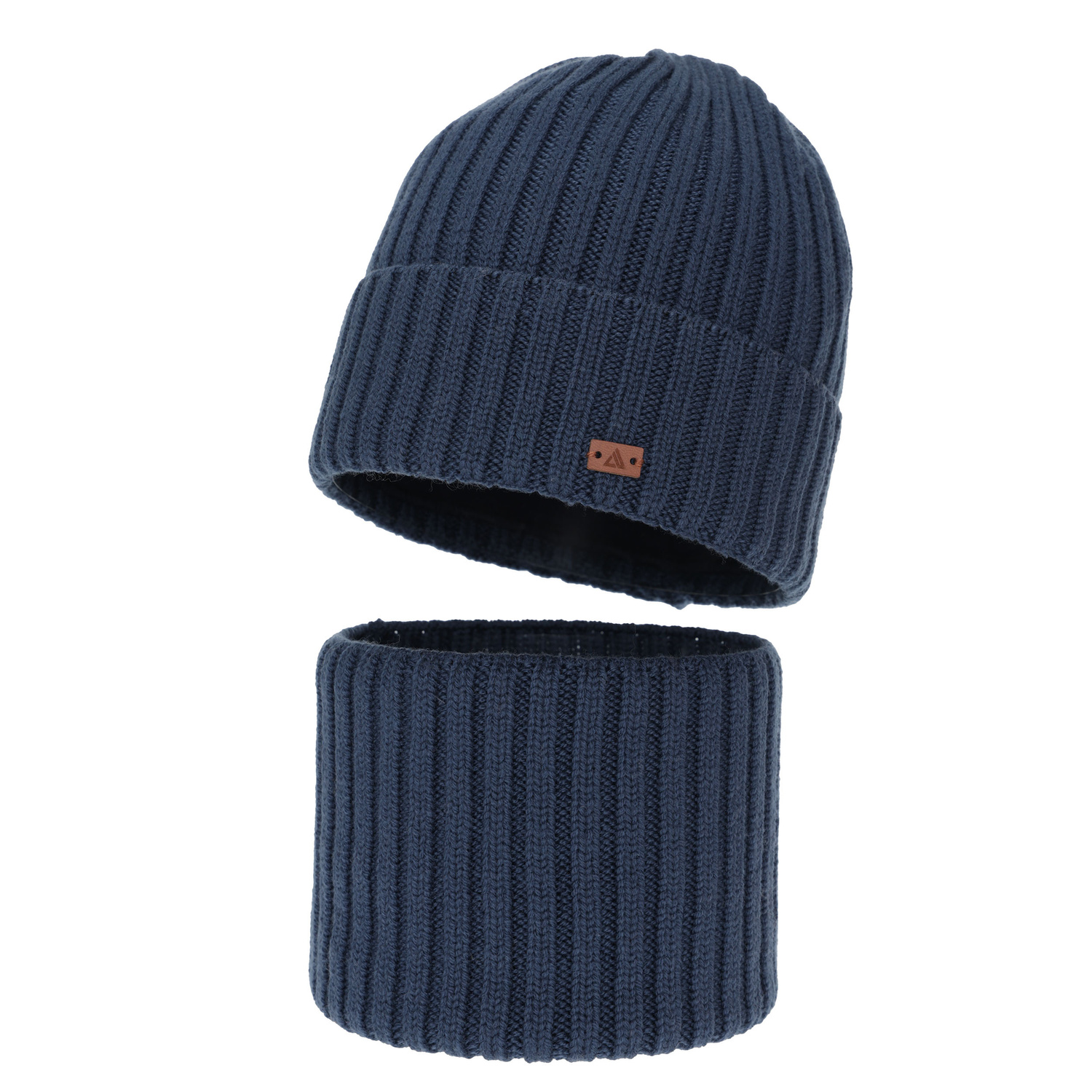 Ensemble d'hiver garçon: bonnet et snood, bleu, 100% Laine Mérinos, Umberto