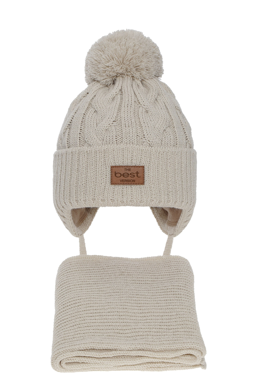 Ensemble d'hiver garçon: bonnet et écharpe, beige, avec pompon, wiązany, Remix