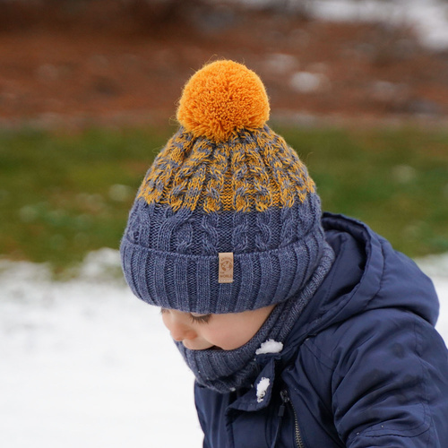 Ensemble d'hiver garçon: bonnet et snood, gris, avec pompon, Travis