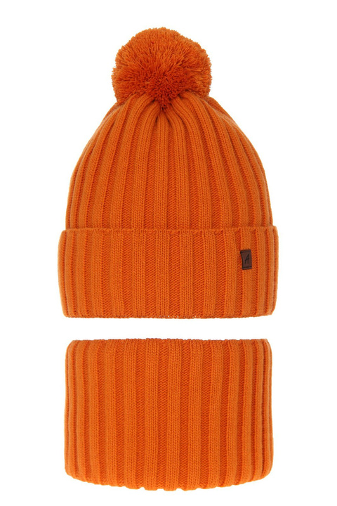Ensemble d'hiver garçon: bonnet et snood, orange, avec pompon, Wiliam