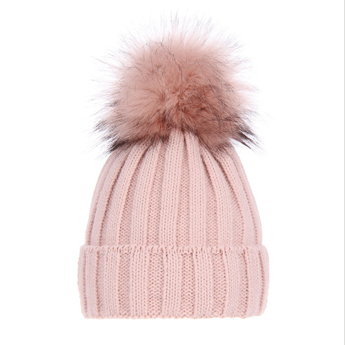 Bonnet d'hiver femme, rose, avec pompon, Mokka