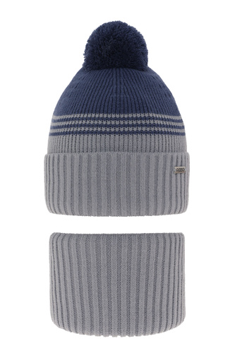 Ensemble d'hiver garçon: bonnet et snood, gris, avec pompon, Pallas