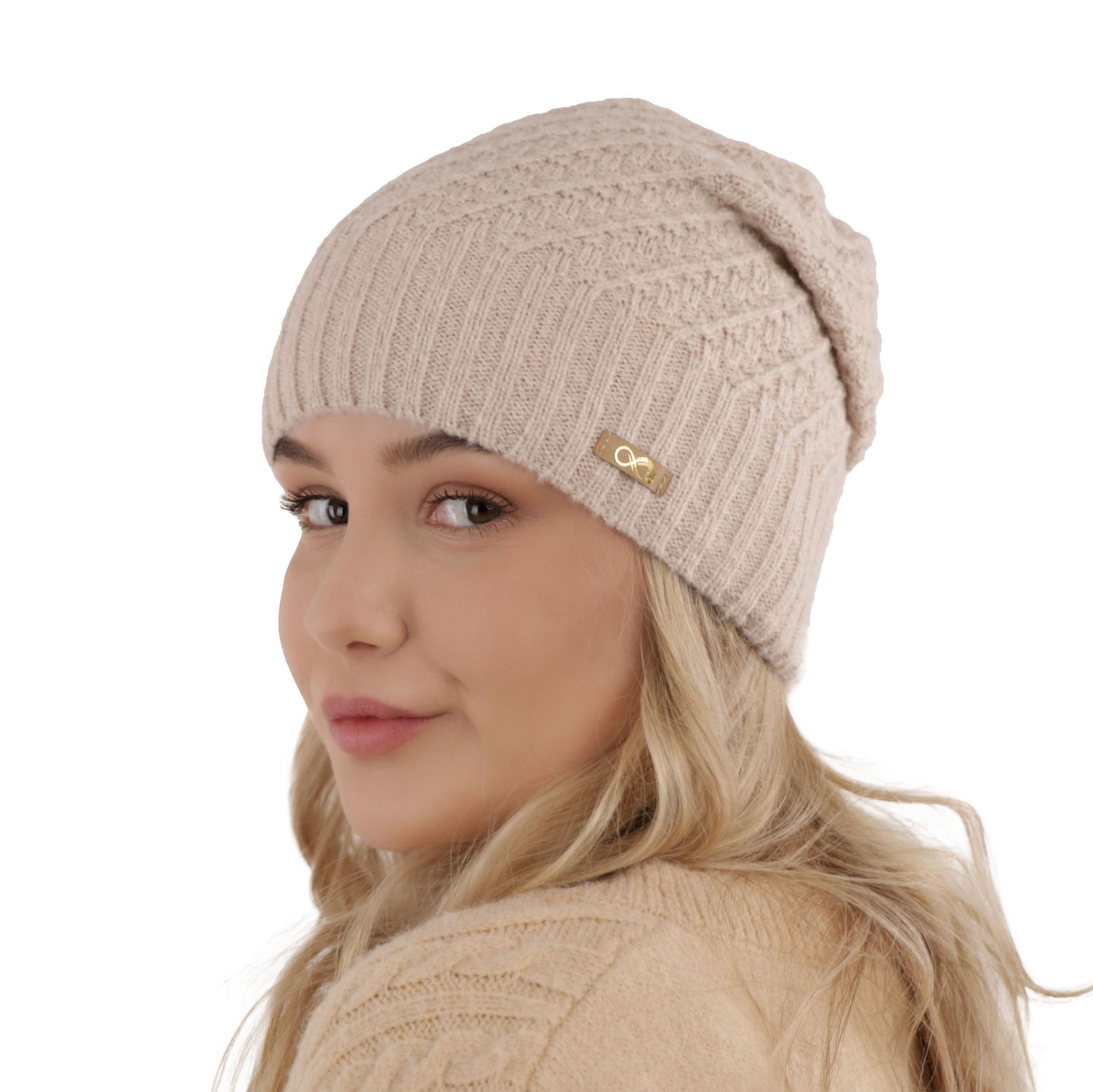 Bonnet d'hiver femme, miodowy, avec laine mérinos, Misha